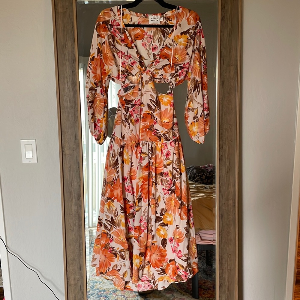 Orange floral Hello Molly cutout midi dress